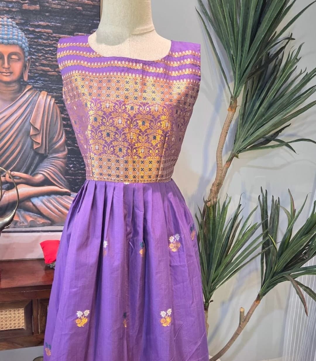 Purple embroidered dress displayed at Shakthi Emporio
