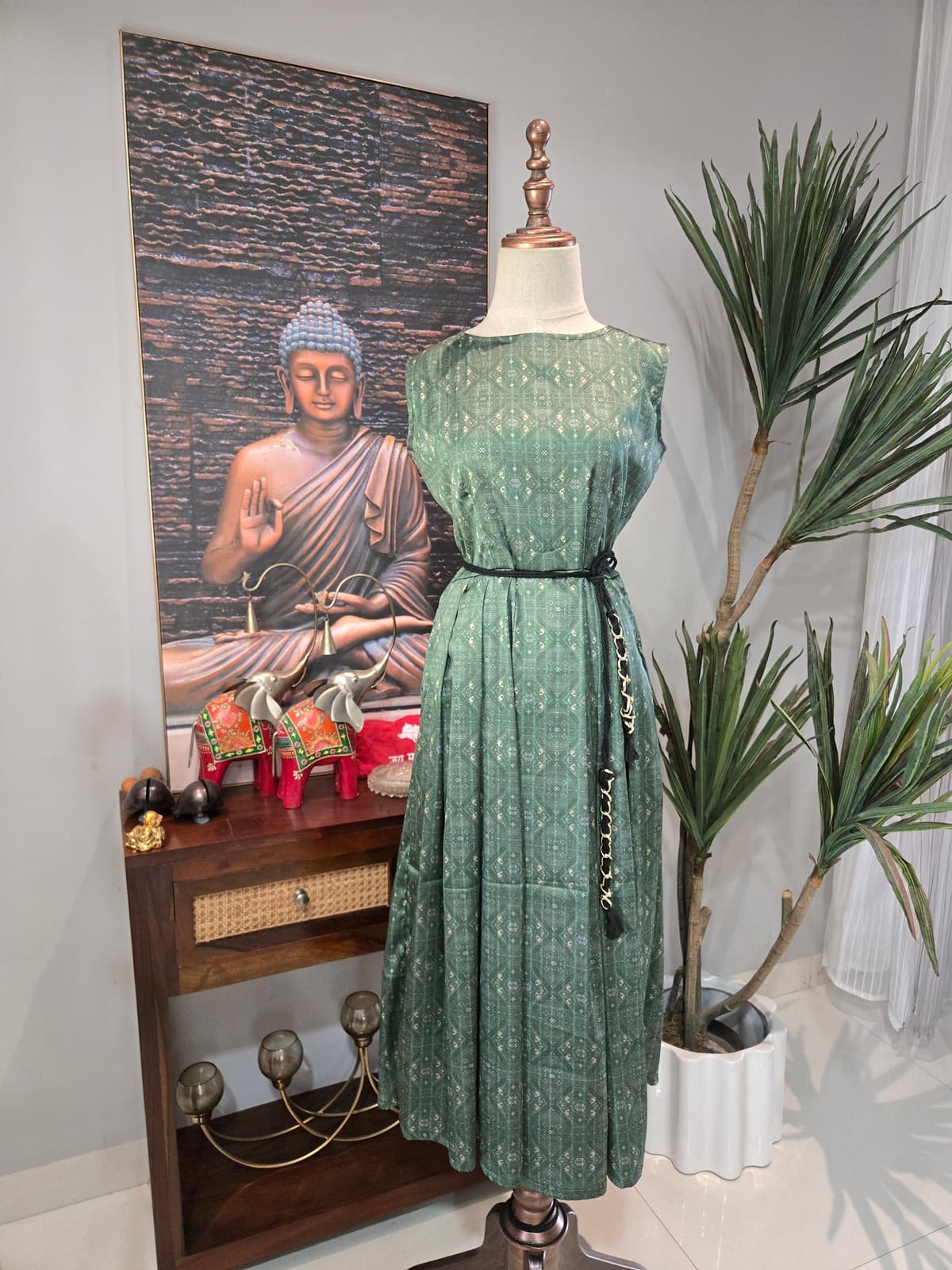 Green Geometric Motif Dress from Shakthi Emporio