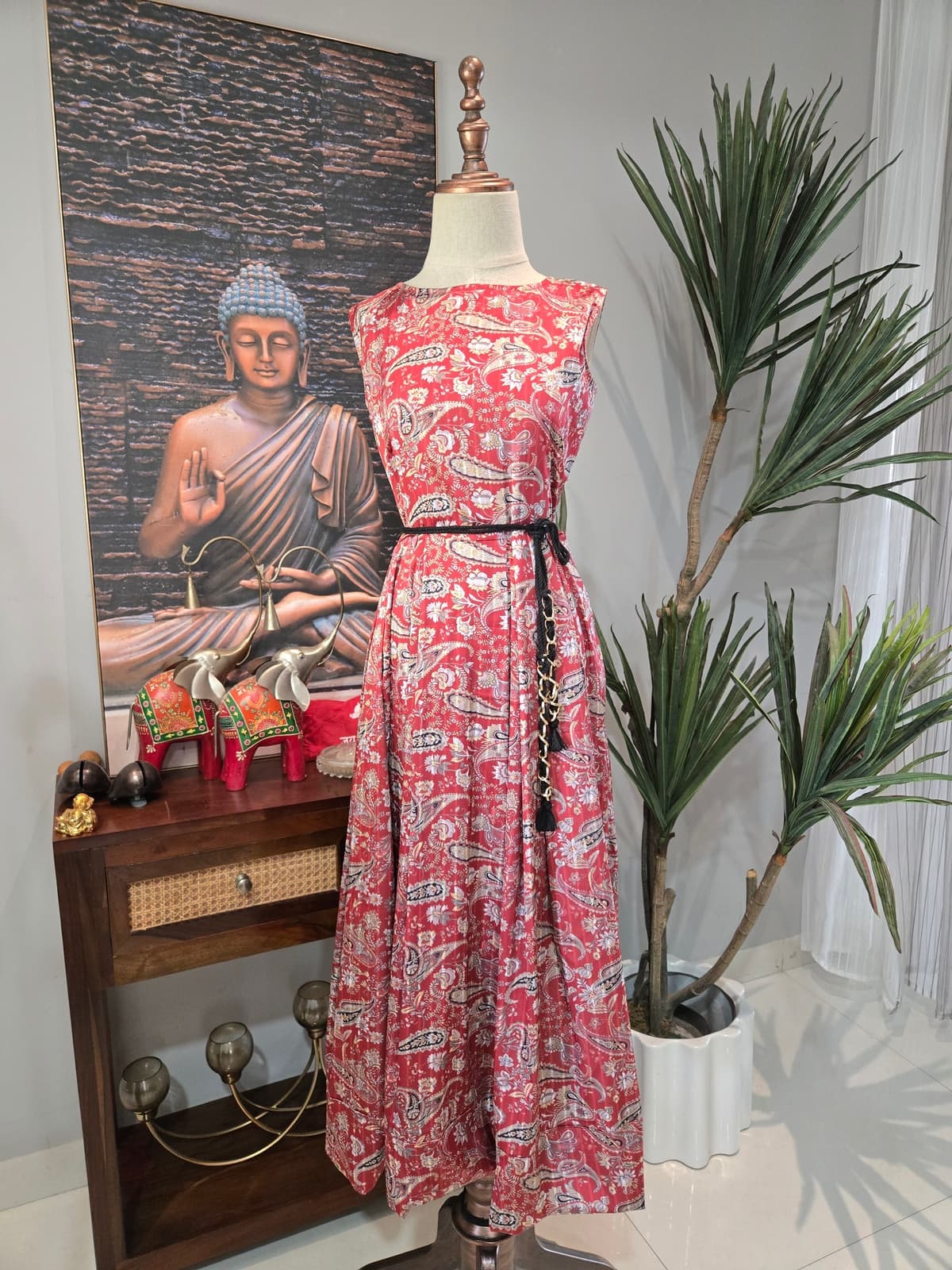 Red Paisley Floral Print Dress from Shakthi Emporio