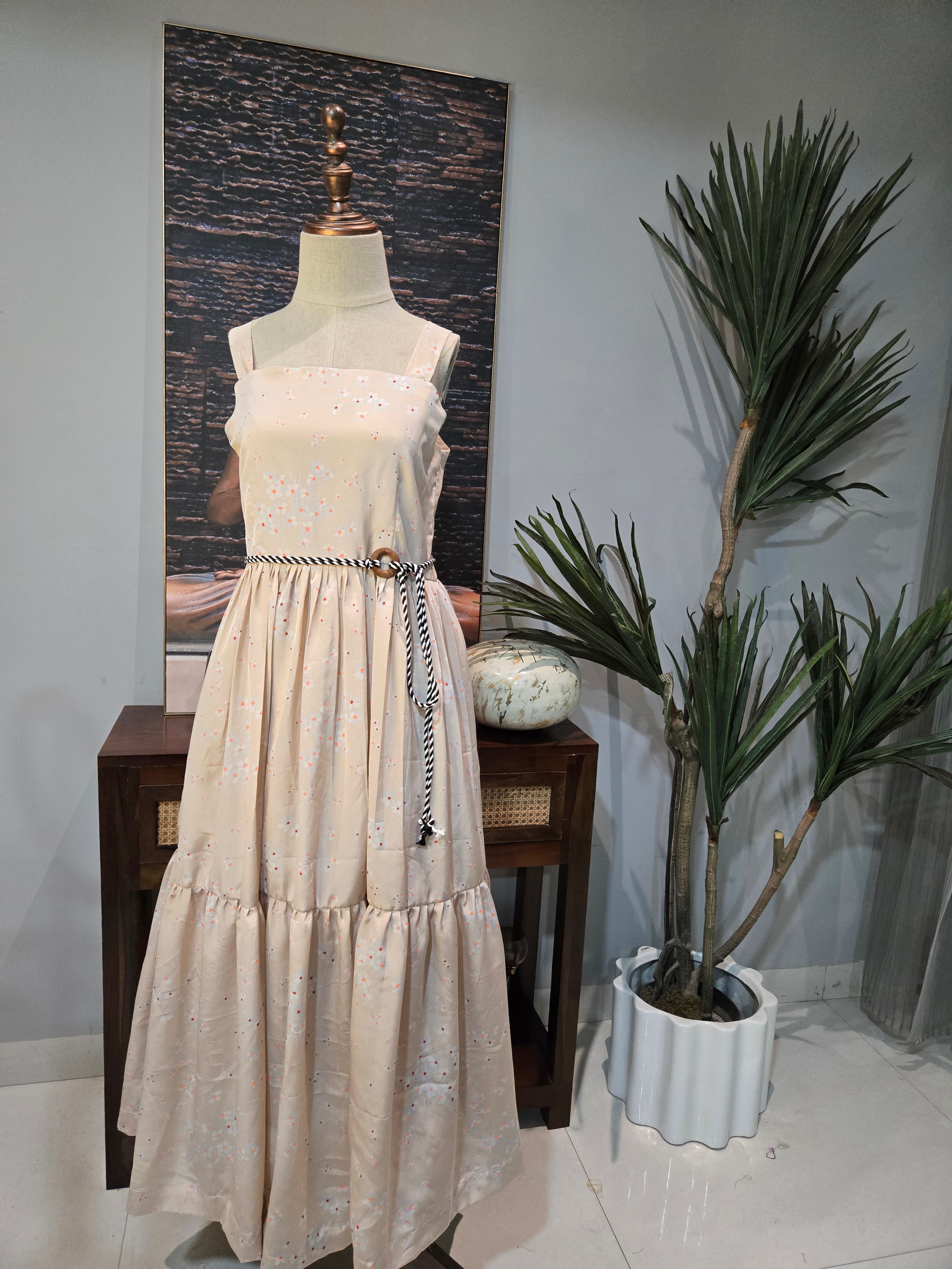 Cream Small Floral Print Dress from Shakthi Emporio